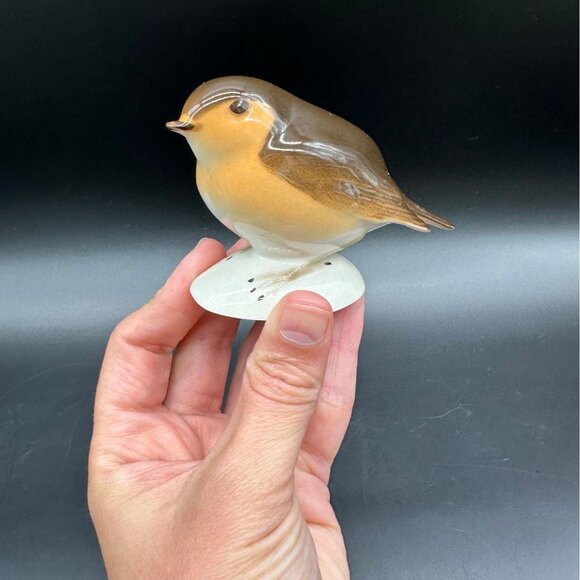 Vintage Lomonosov Robin Figurine USSR Tan Orange Brown Porcelain Bird Decor - Picture 8 of 10